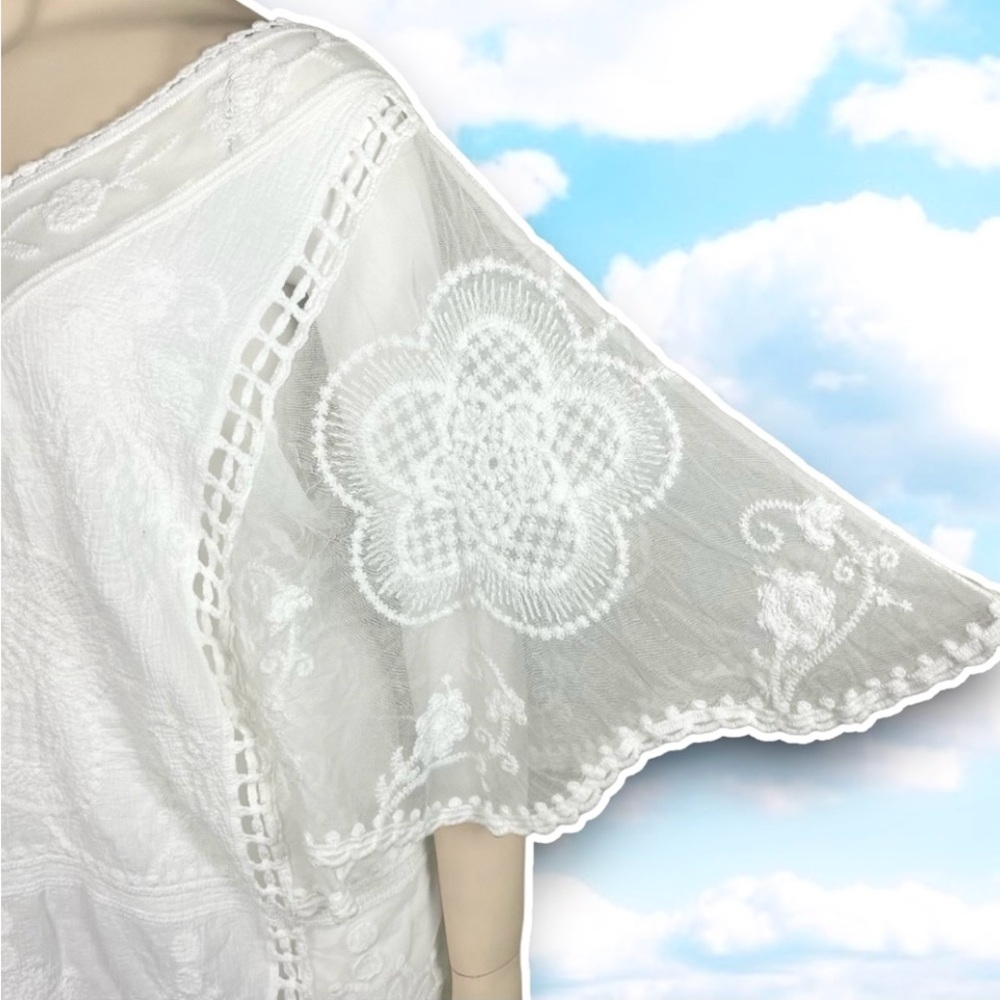 ANTHRO SAPPHIRE Semi-Sheer Embroidered Lace Boho Top Cottagecore Coquette Hippie - Picture 6 of 15